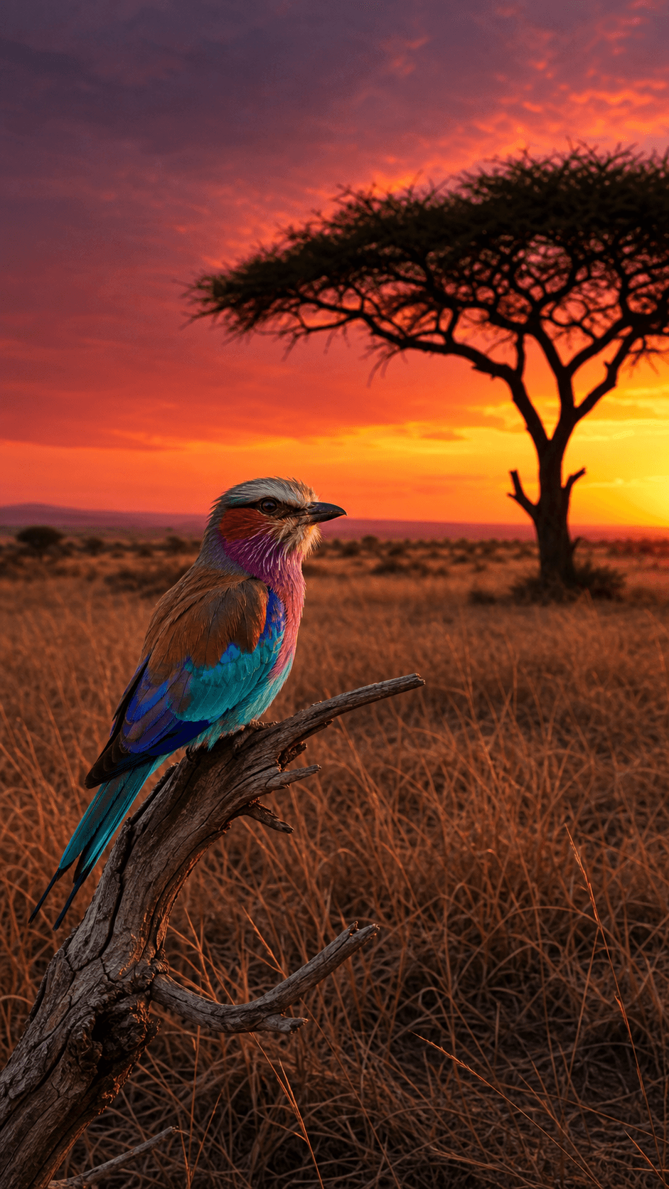 Lilac Roller at Dusk, Savanna