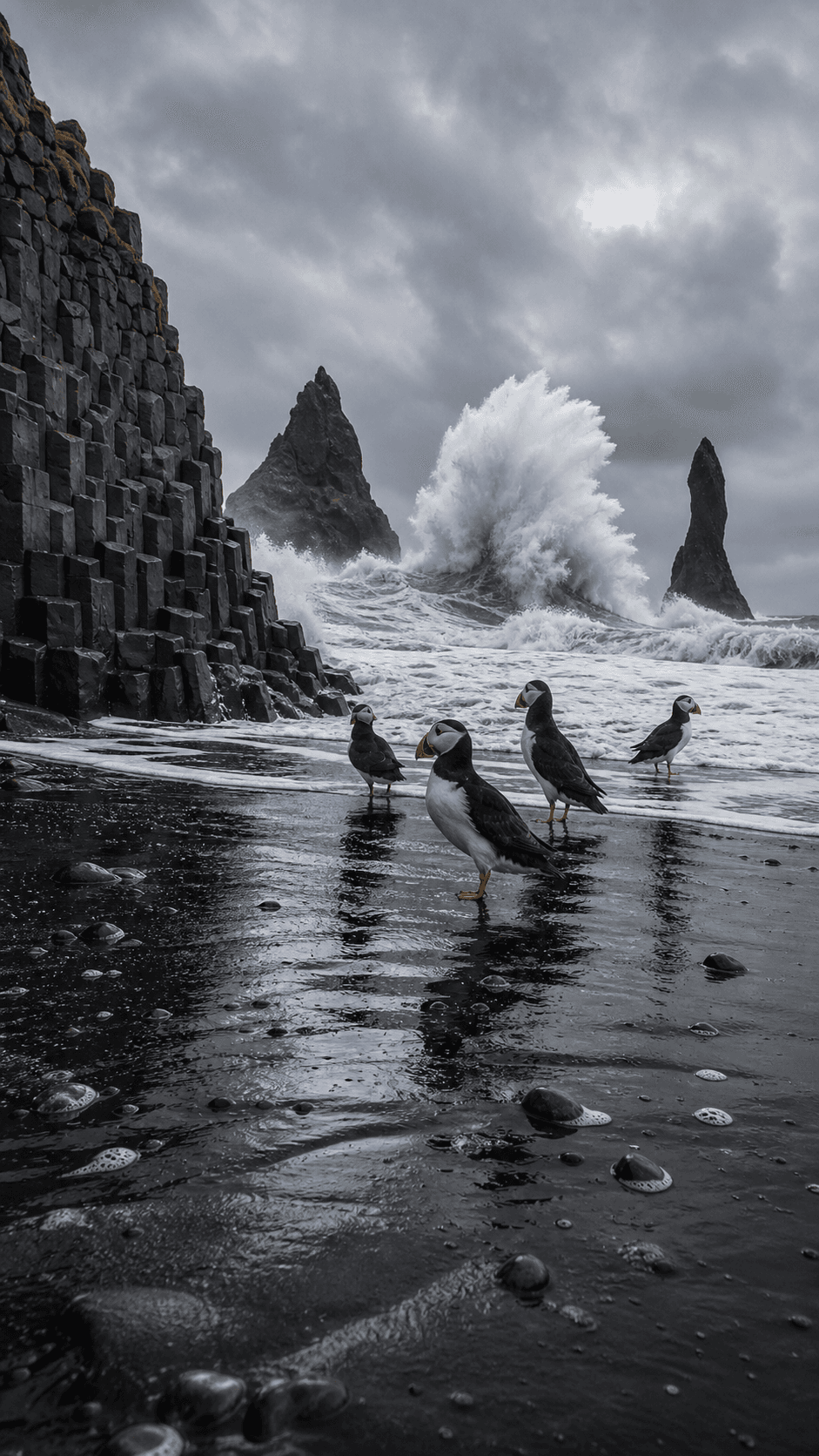 Puffins at Reynisfjara, Iceland